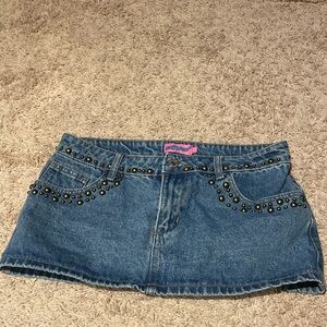 Edikted Denim Mini Skirt with Stud Accents